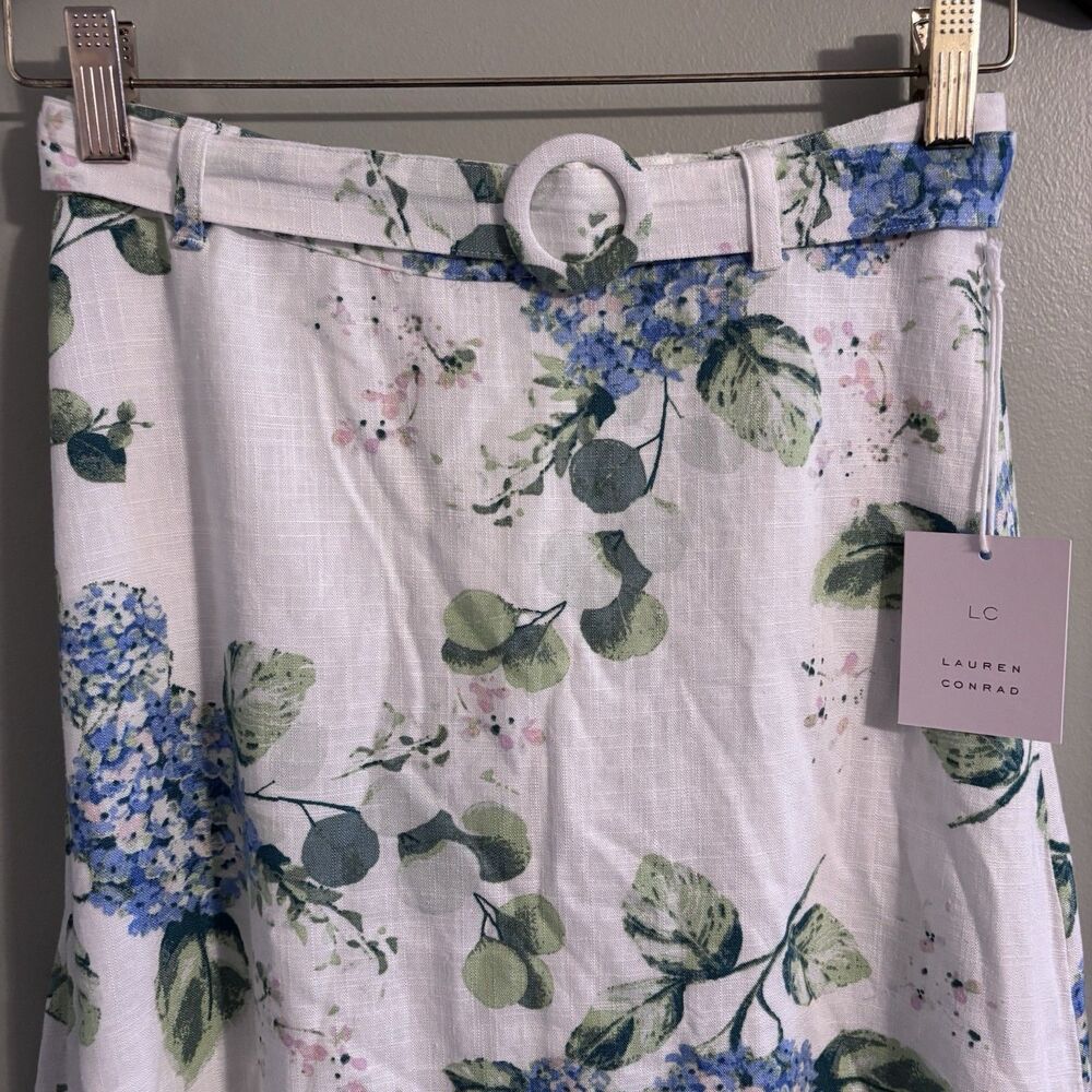 NWT Lauren Conrad Women's Midi Belted Floral Skirt Linen Blend Easter Cottage S - Picture 2 of 13